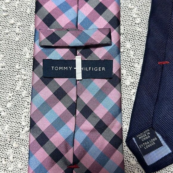 Tommy Hilfiger blue and purple checkered pattern Silk Tie - Picture 4 of 6